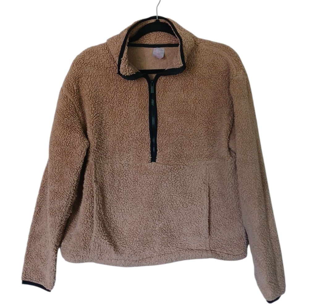 No Boundaries Cozy Tan Sherpa Pullover Half Zip Size Large